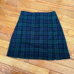 Brandy Melville blue and green plaid double front slit mini skirt